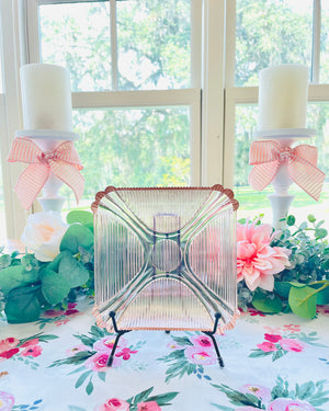 Antique Opalescent Pink Depression Glass Square Ribbed Dish - The Broken Bird Company - Red Depression Glass