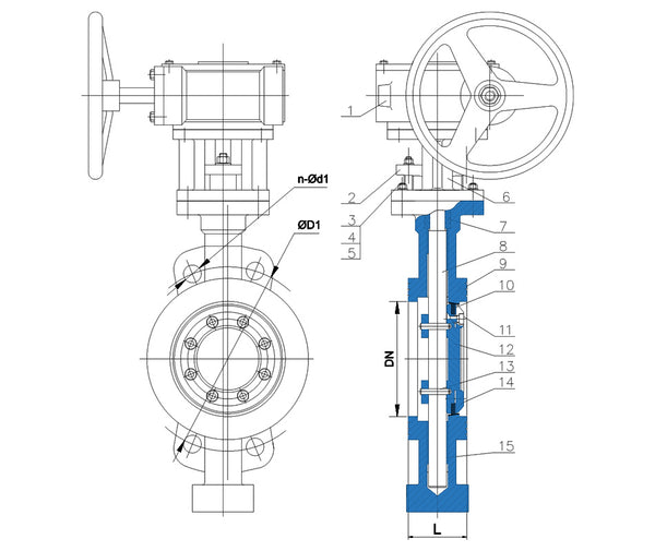 Metal Seated Eccentric Butterfly Valve (Wafer Type) drawing