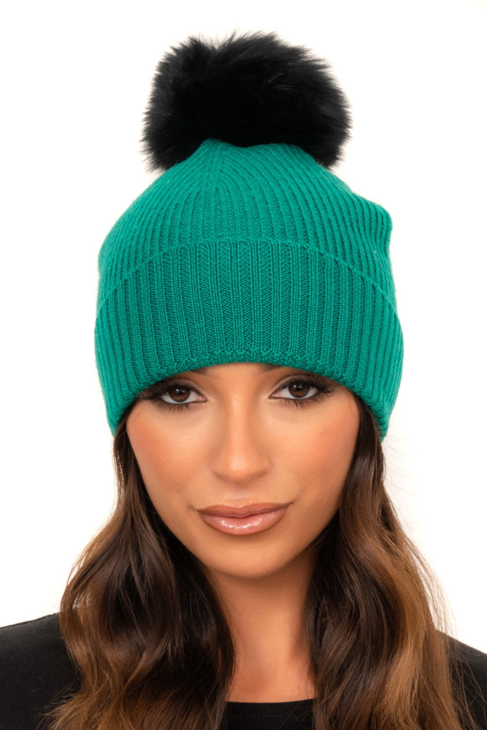 emerald green bobble hat