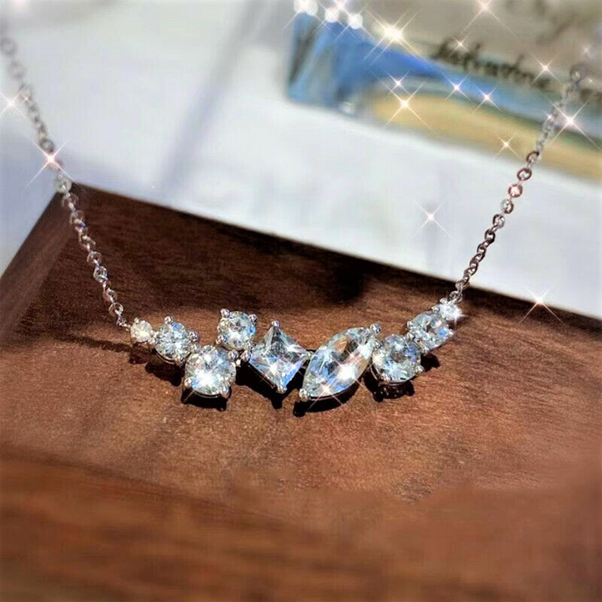 cubic zirconia cluster necklace