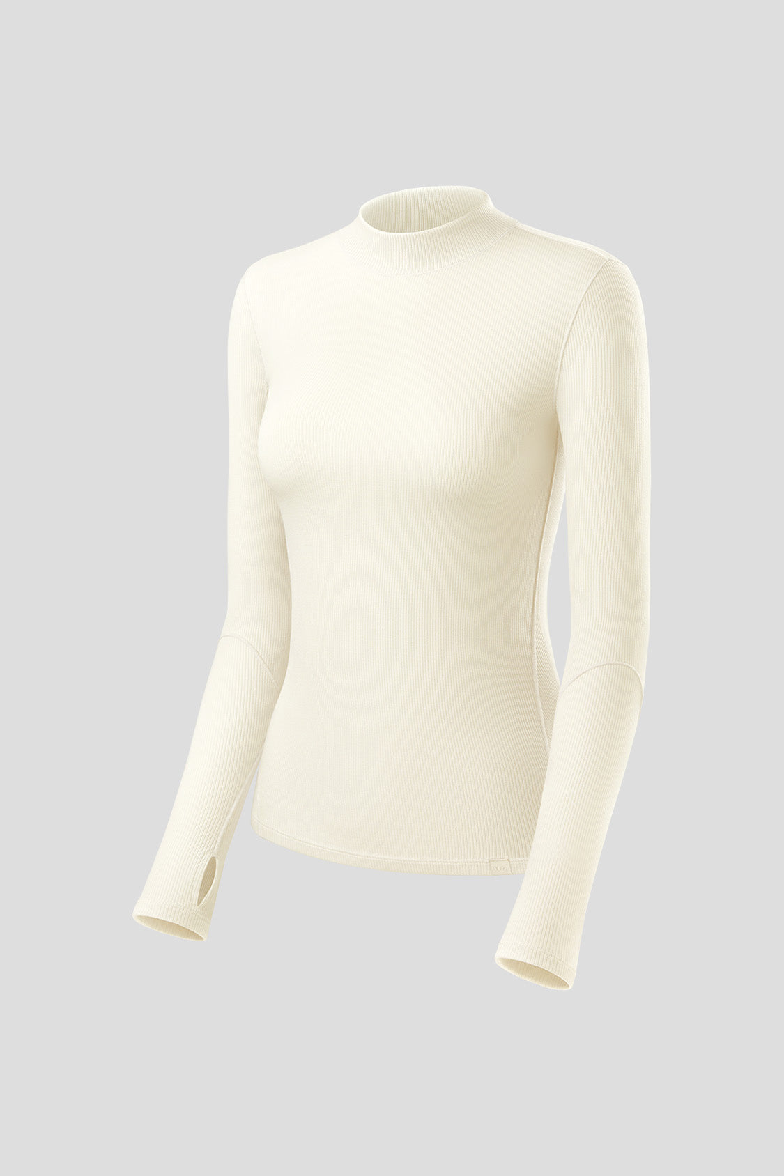 Women's White Long Sleeve Basic Layer Turtleneck Top Lightweight