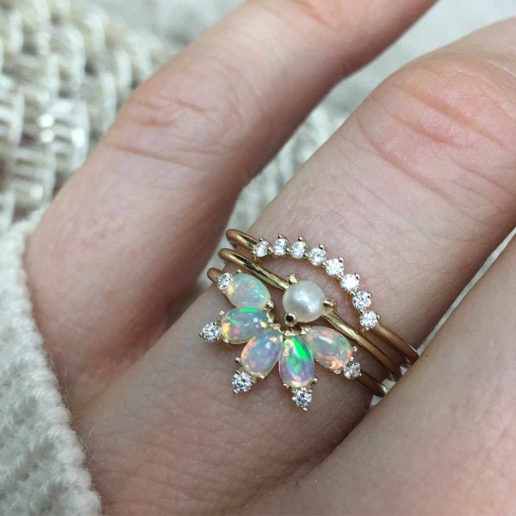 14KT Gold Diamond and Opal Parisian Butterfly Ring