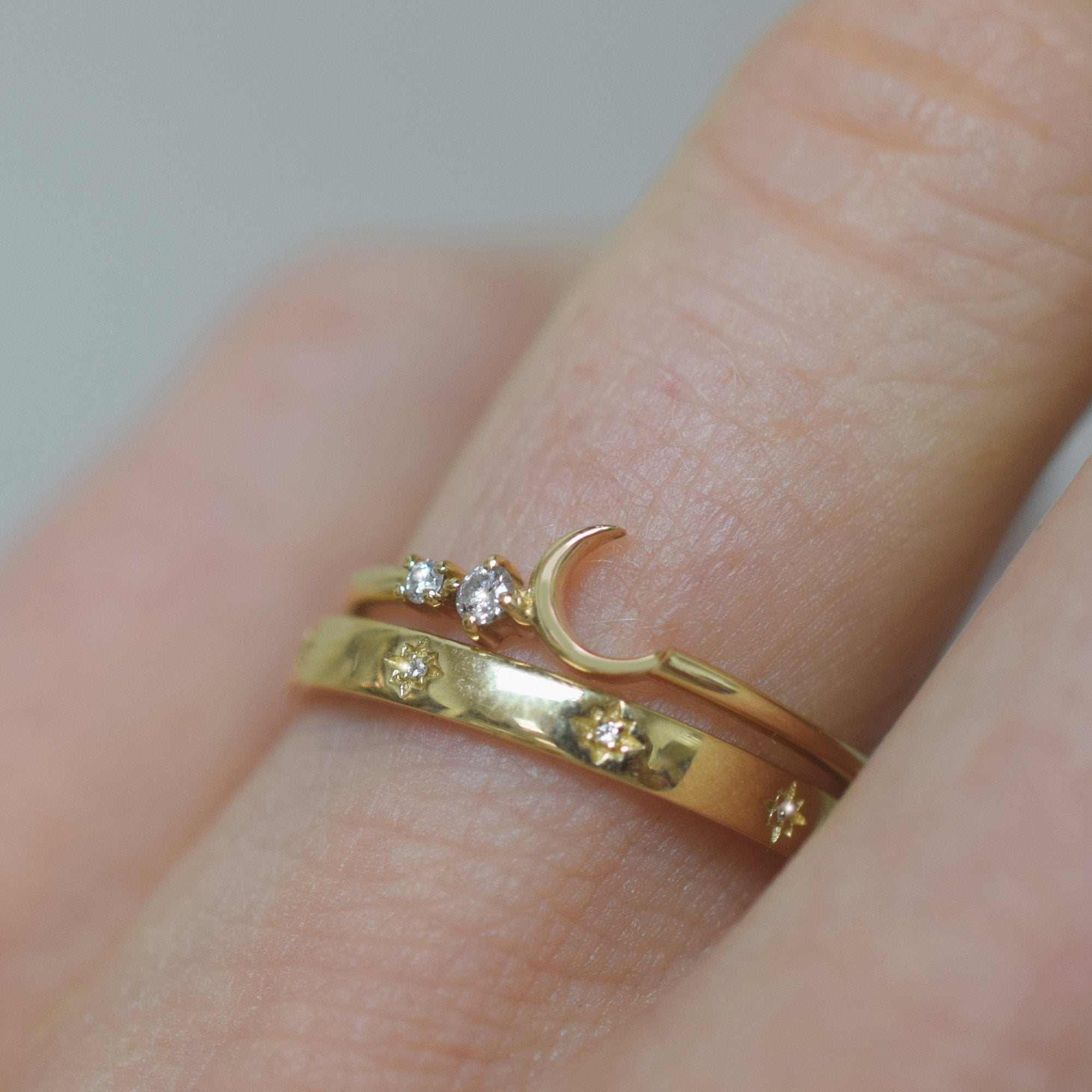 14KT Gold Diamond Fly Me To the Moon Ring