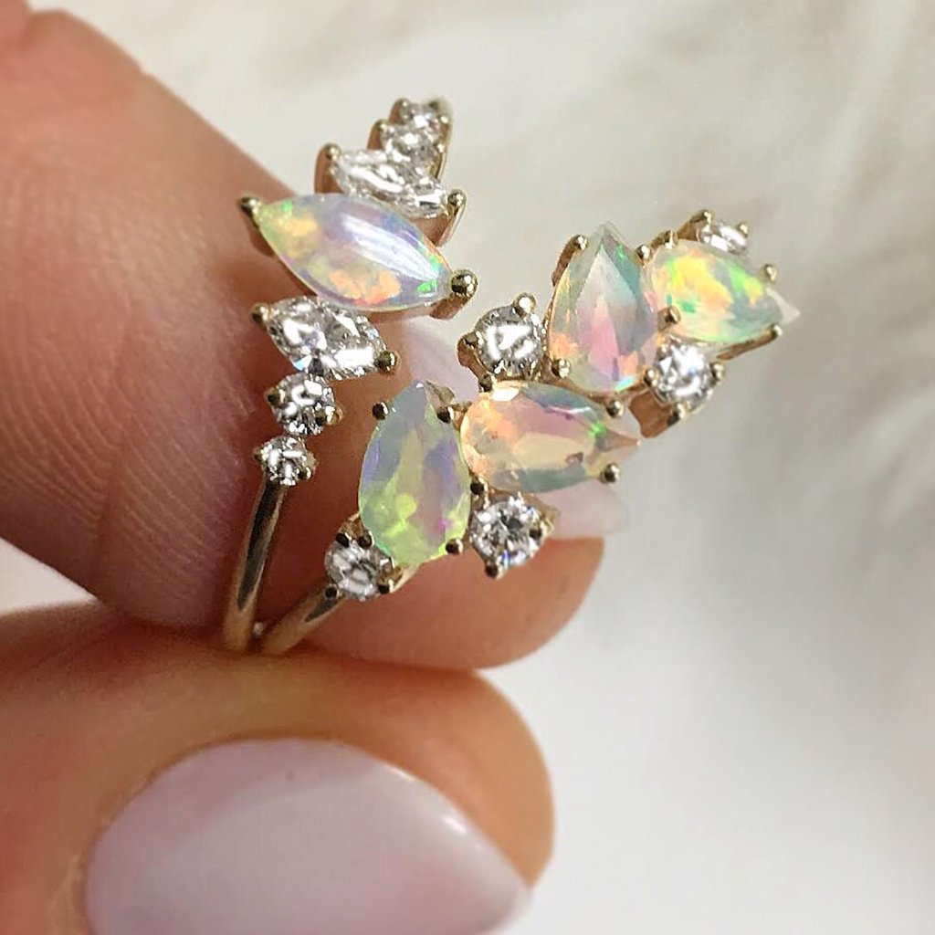 14KT Gold & Opal Diamond Ice Queen Ring