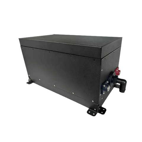A photo showing a slightly angled image of a black custom lithium battery compliance kit.
