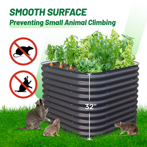 infographic showing smooth surface of 32-inch tall metal raised beds feature