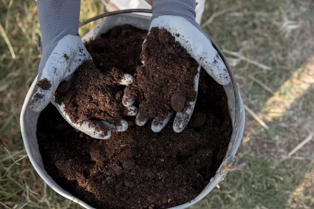 hand-hold-soil-from-steel-bucket