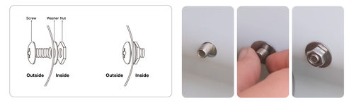 infographic to show how to assemble screws washers and bracing rods on a metal raised bed-Vegega