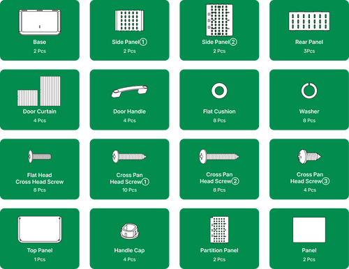 infographic of large size storage cabinet package list