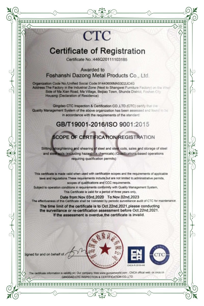 ISO 9001 certificate