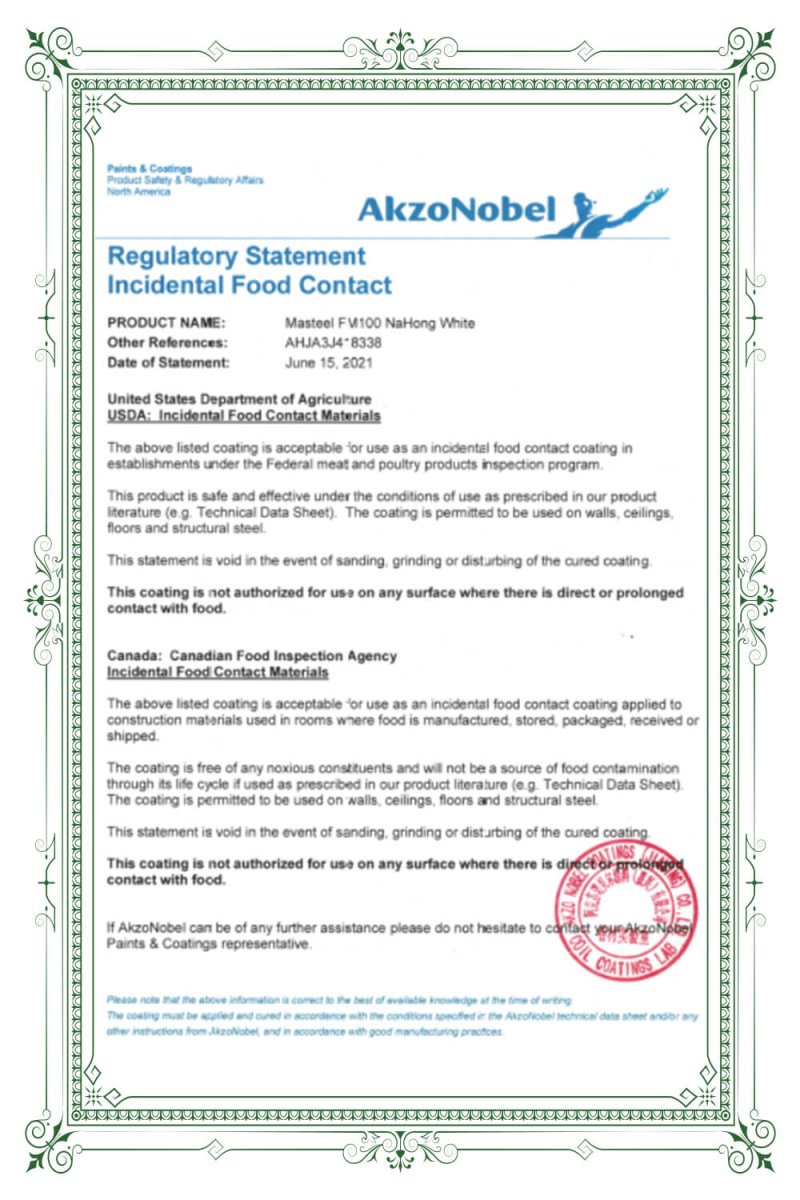 akzonobel regulatory statement incidetal food contact
