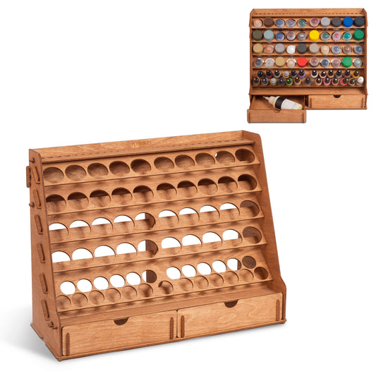 Plydolex Organisateur de peinture en bois pour 87 bouteilles de peinture et  14 pinceaux – Organisateur OPI et support de peinture avec 6 supports  miniatures et étagère supérieure – Organiseur de peinture