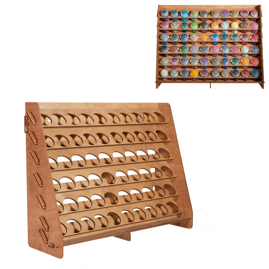 Plydolex Wooden Craft Paint Storage Rack with 58 Holes for Paint Bottles - Hand Craft Paint Holder Rack with 4 Miniature Stands and Removable Upper