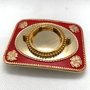 Vintage brass and enamel buckle in navy and red