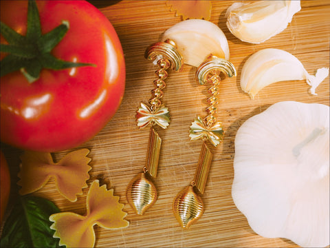 Gold Al Dente Pasta earrings by Bunx 