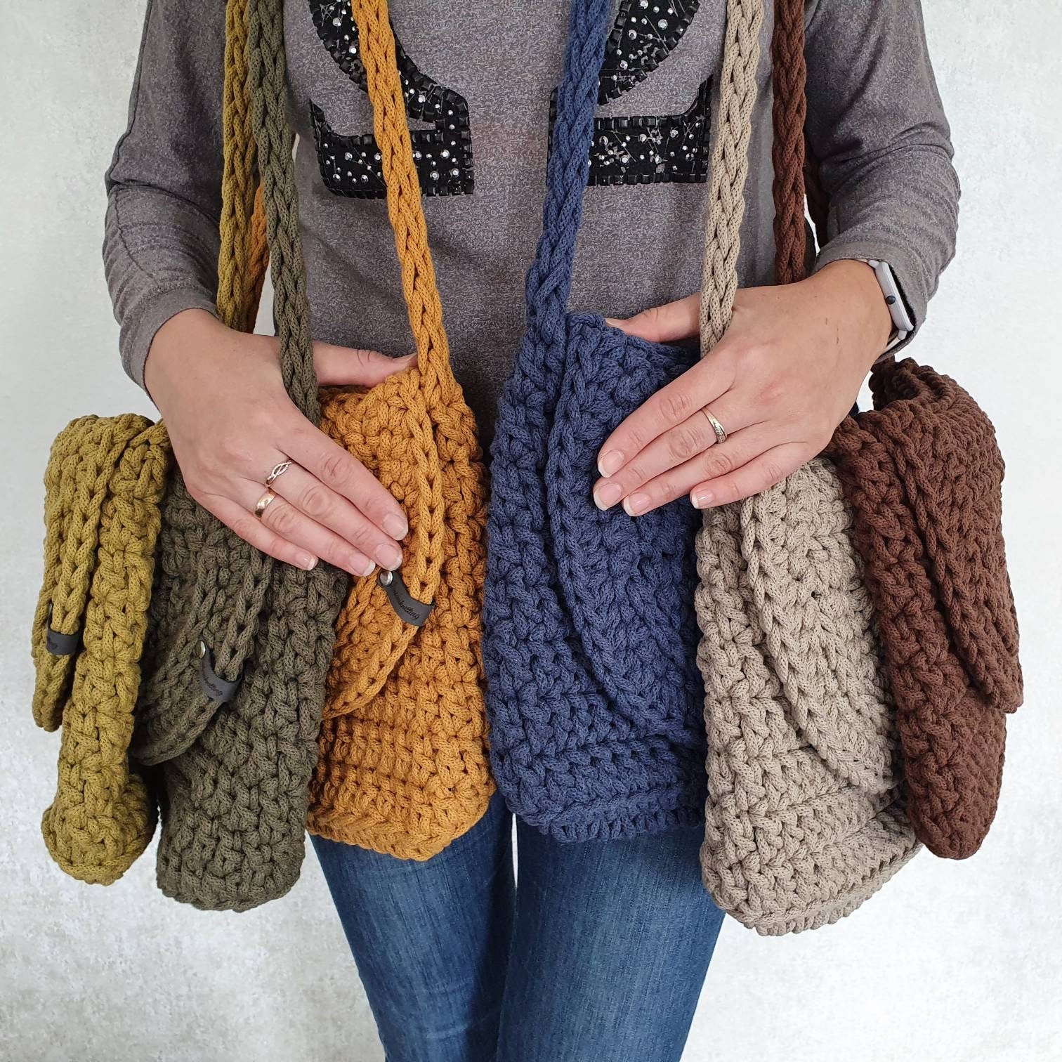 Bolso bandolera tejido crochet hecho con algodón – lenalovesknitting