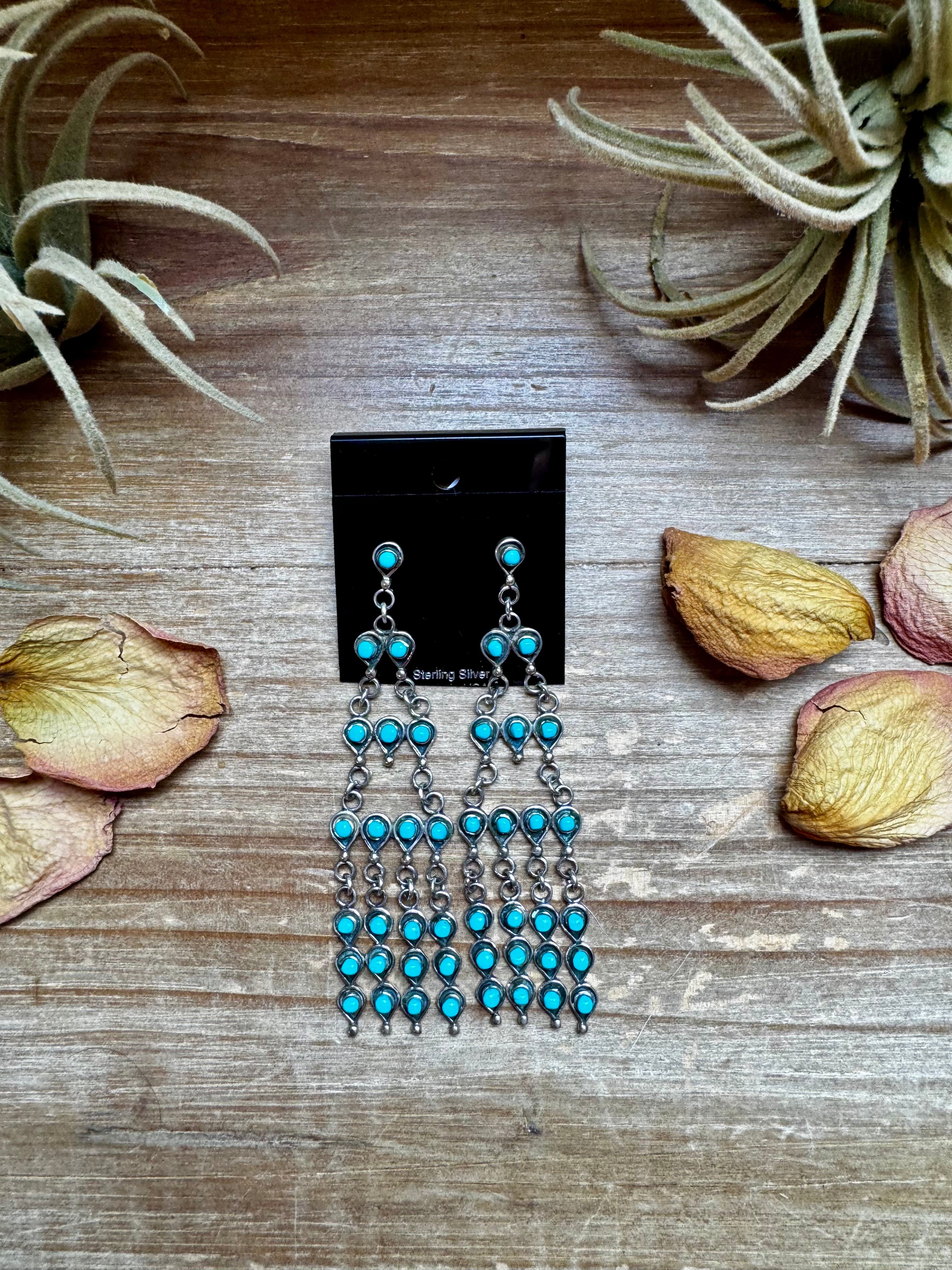 Sterling Silver & Kingman Turquoise Chandelier Earrings – Made in USA