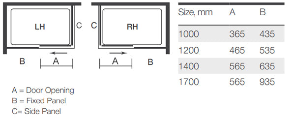 Merlyn MBOX Low Level Sliding Door - Dimensions