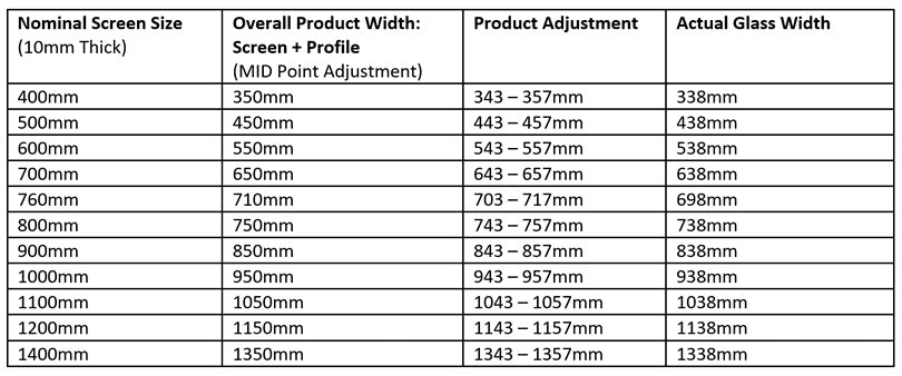 Roman Haven 10mm Thick Glass - Size Chart: