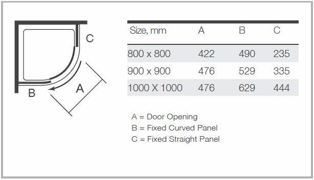 Merlyn MBOX Shower Enclosure 1 Door Quadrant Specification