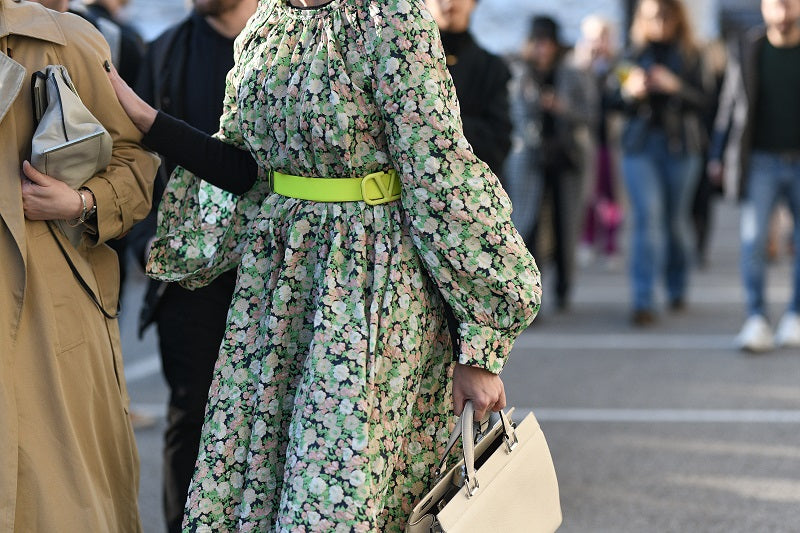 Long Sleeve Floral Dress with a Large Belt for 2024