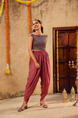 Image of a model dressed in Go Colors Harem Dhoti Pants
