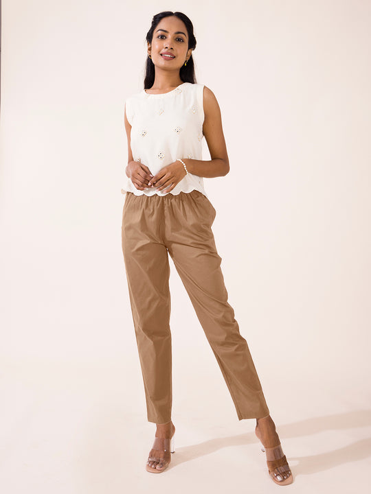 Buy Beige Cotton Solid Women Regular Wear Check Pant for Best Price,  Reviews, Free Shipping