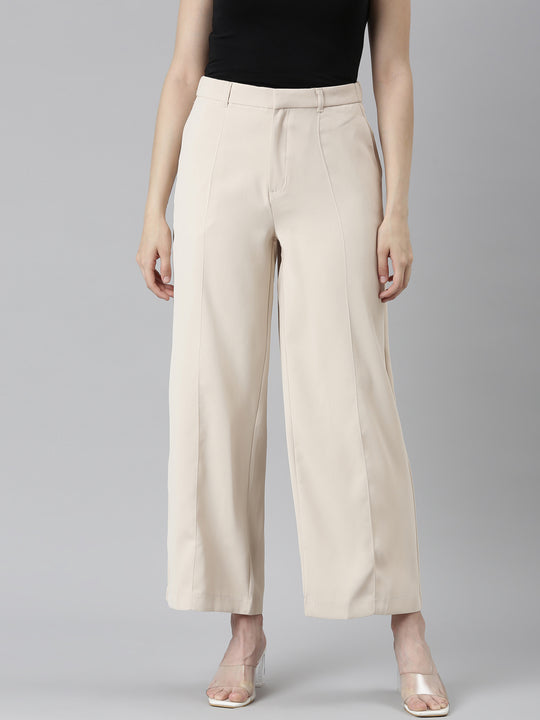 High Waist Solid Wide Leg Trousers With Belt - Cider