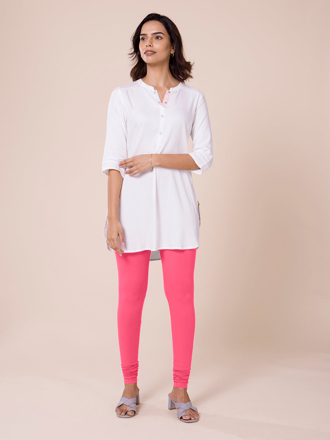 Women Dusty Pink Cotton Churidar Leggings