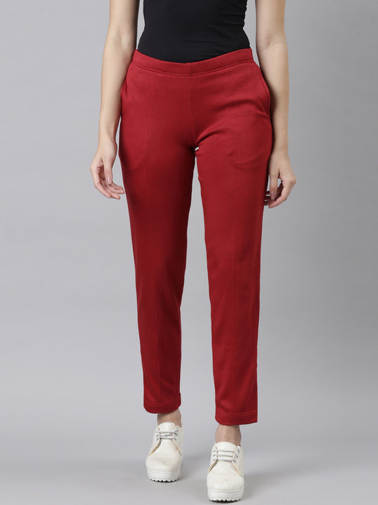 Red Mid Waist Comfort Lady Leggings, Casual Wear, Slim Fit at Rs