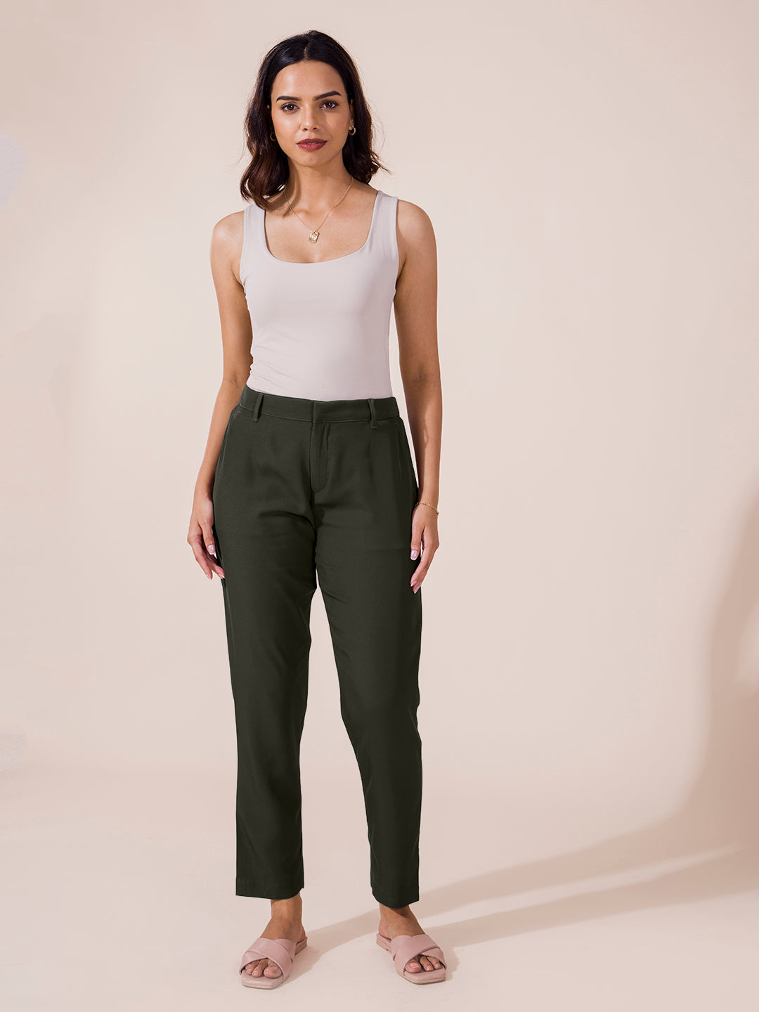 Buy Vero Moda Olive Green High Rise Pants for Women Online @ Tata CLiQ