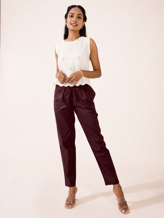 White Cotton Pants for Women with Pockets