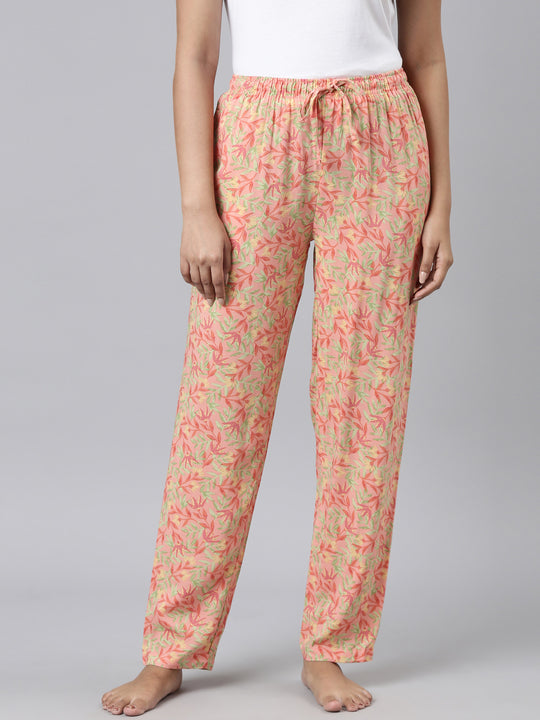 Women Printed Medium Pink Cotton Lounge Pants