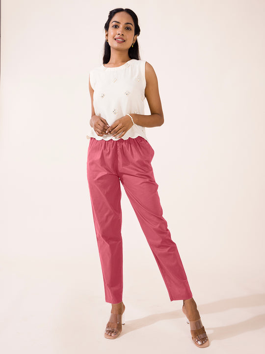 Buy Beige Cotton Solid Straight Pant Online in India