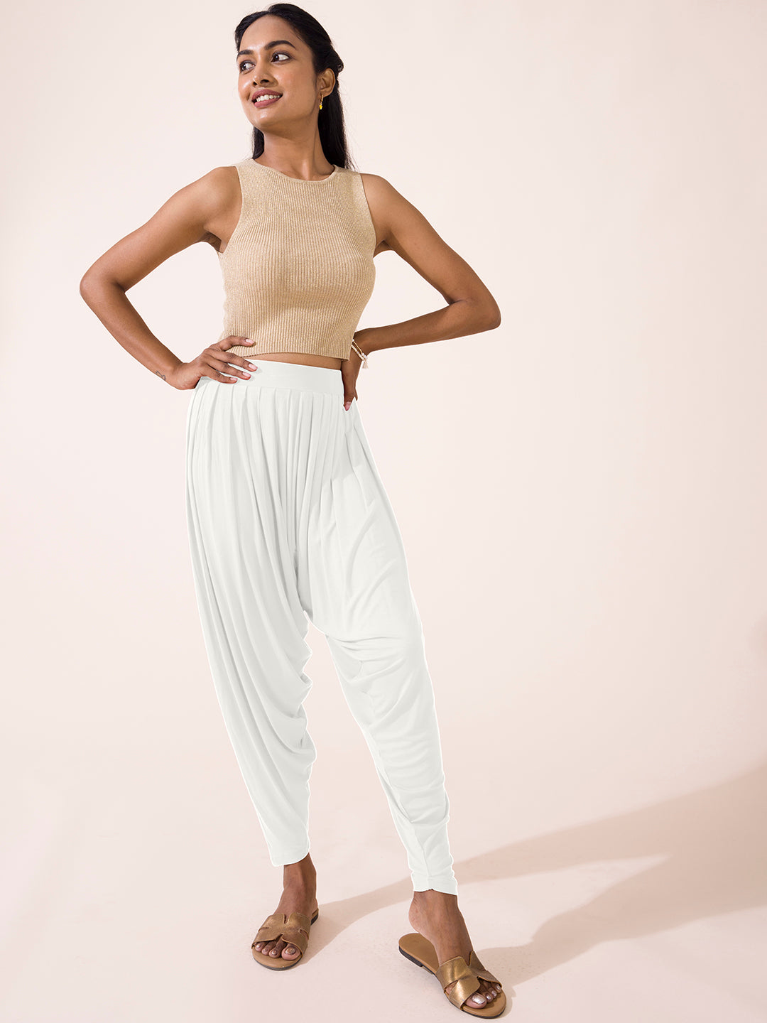 Buy Cream Pants for Women by Go Colors Online | Ajio.com