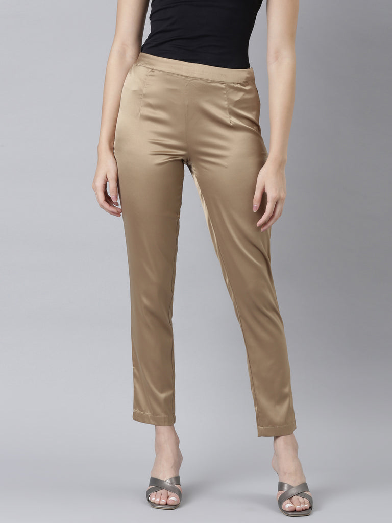 Shop Women's Solid Mid-Rise Cherry Shiny Pants - GoColors
