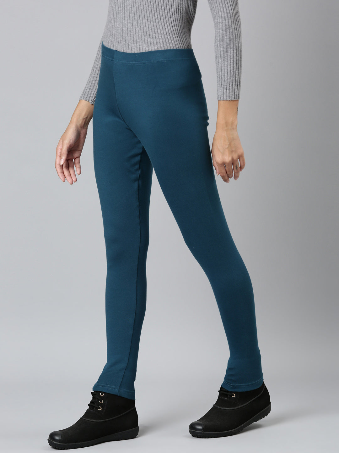 Rangmanch Women Solid Regular Fit Cotton Blue Leggings - Selling Fast at