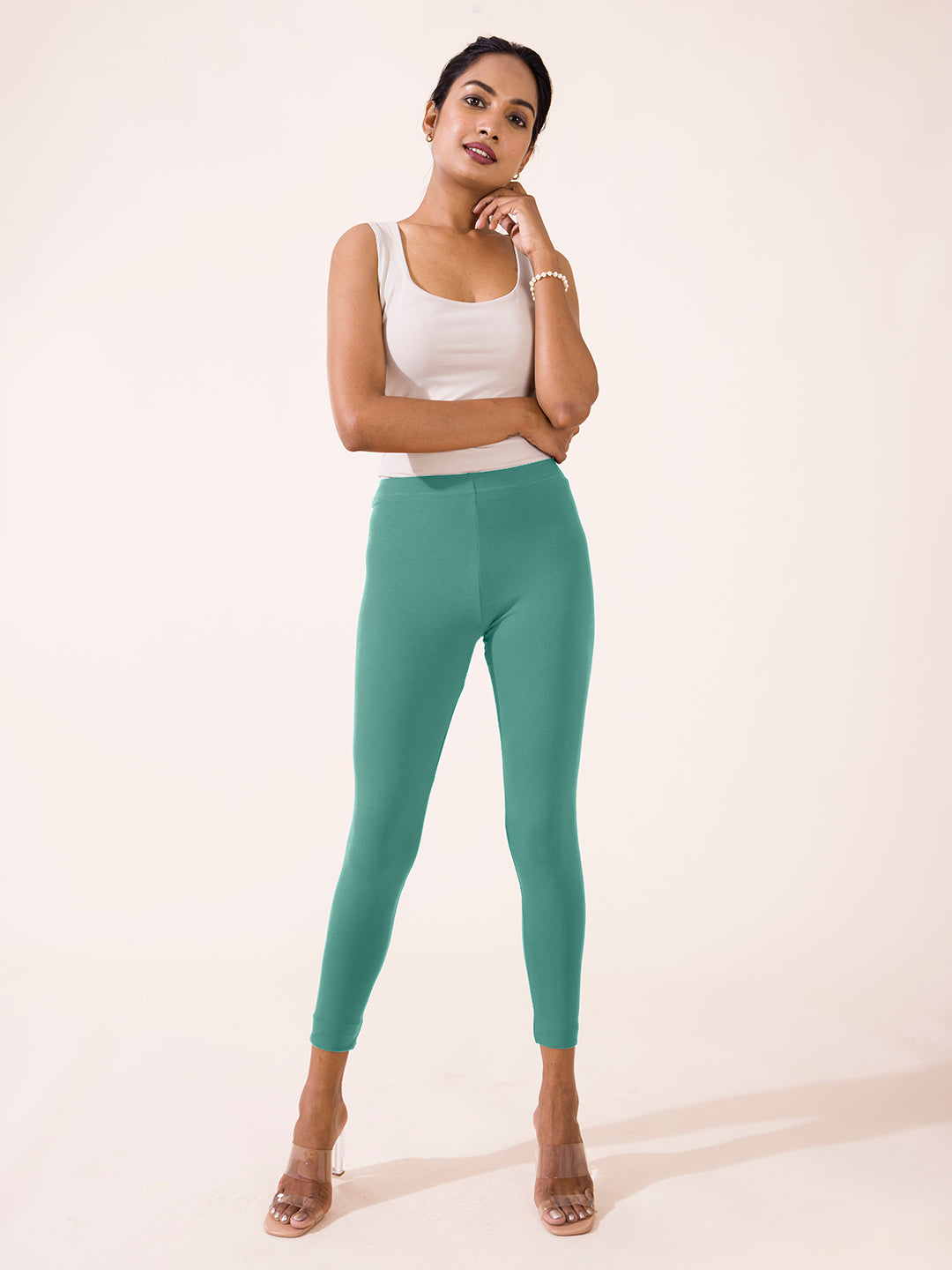 Women Solid Ocean Green Slim Fit Ankle Length Leggings - Tall – Cherrypick