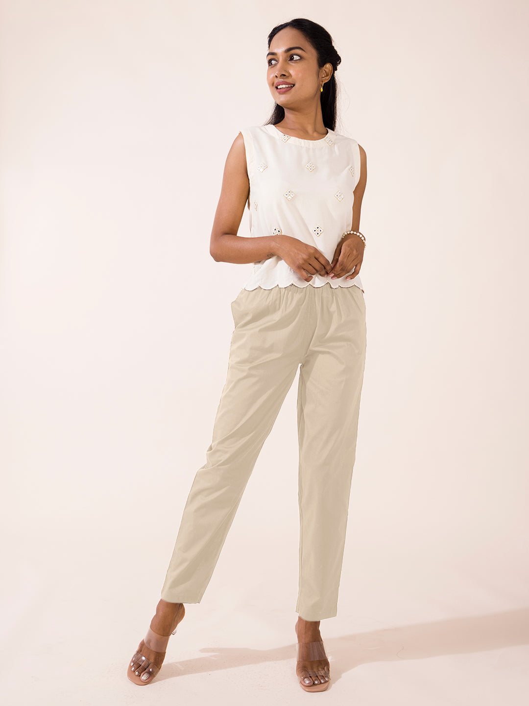Women's High-Rise Ankle Jogger Pants - A New Day Cream XL 1 ct | Shipt