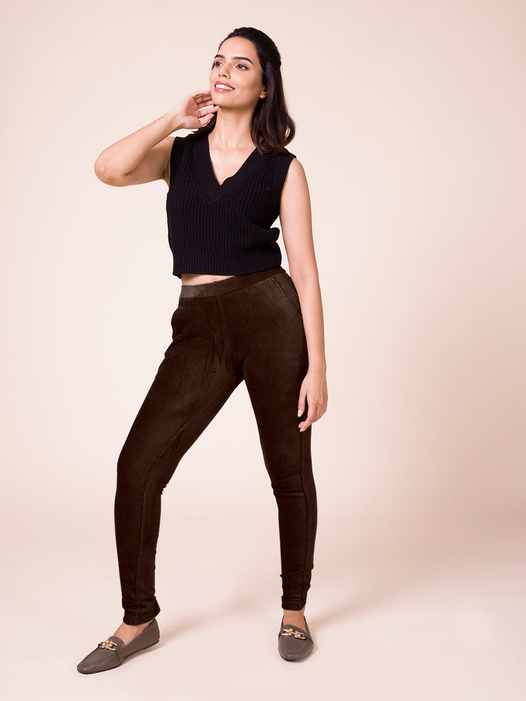 Buy Go Colors Women Olive Corduroy Jeggings Online at Best Prices