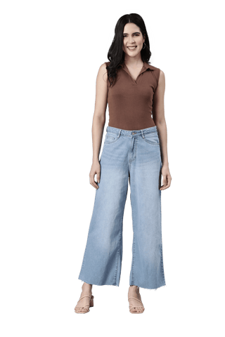 Image of a woman wearing Go Colors Wide Jeans.