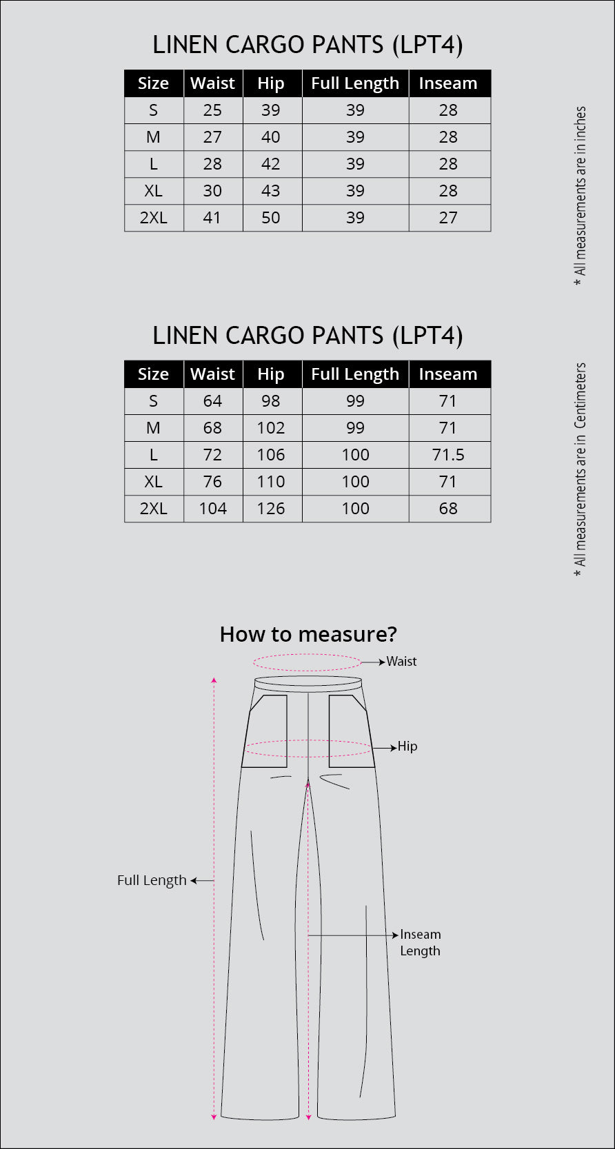 Camo Karo Stretch Cargo Pant Size Chart – Anatomie