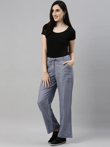 Buy Go Colors Women Striped Olive Linen Pencil Pants online