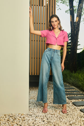 Image of woman wearing Go Colors wide Jeans