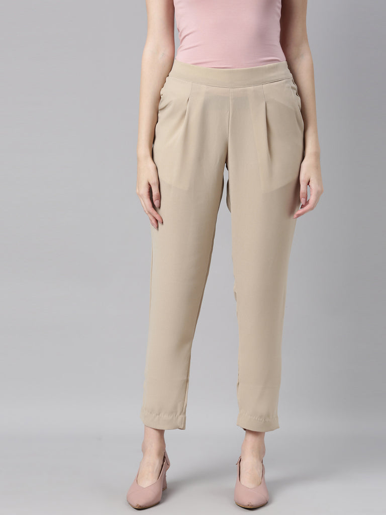 Buy GO COLORS Women Light Brown Mid Rise Linen Linen Pencil Pant  M at  Amazonin