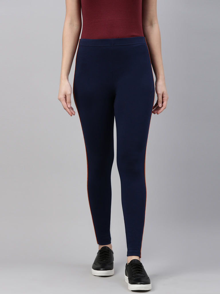 Women Solid Navy Side Stripe Trackpant