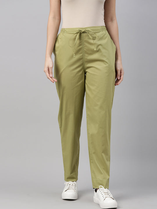 GO COLORS Women's Tapered Fit Rayon Pants (8905344088245_Gold_L)