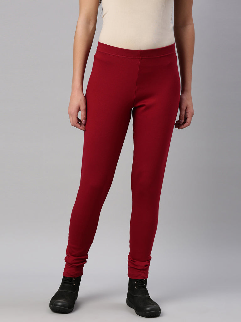 MyCybele Maroon Cotton Ankle Leggings