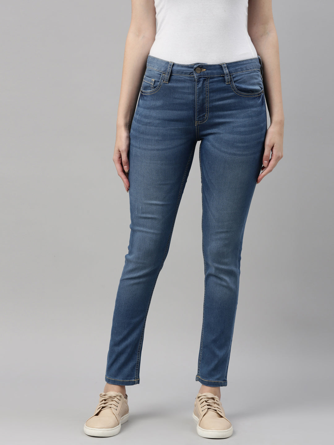 Shop Women's Solid Light Blue High Rise Jeans Online | Go Colors