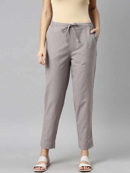 Women Solid Silver Grey Cotton Kurti Pants - Tall